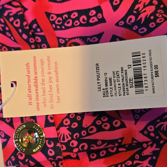 Lilly Pulitzer Callaway Knit Passion Fruit Pink Star Chasing Summer Sz 12 Shorts - Picture 9 of 14